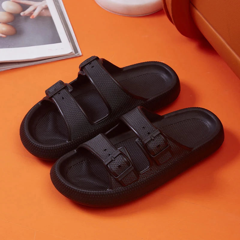 Mode Schnalle Dick Plattform Hausschuhe Frauen Heim Weich Sohle EVA Cloud Slides Sandalen Frau 2025 Sommer Rutschfest Strand Flip Flops