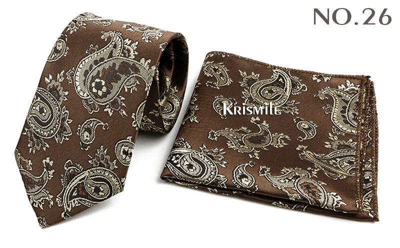 Novelty Paisley Tie Pocket Square Set For Men Skinny Slim 6cm Necktie Fit Business Wedding Party Stage Host Daily Wear Accessory
