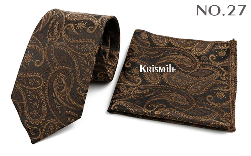 Novelty Paisley Tie Pocket Square Set For Men Skinny Slim 6cm Necktie Fit Business Wedding Party Stage Host Daily Wear Accessory