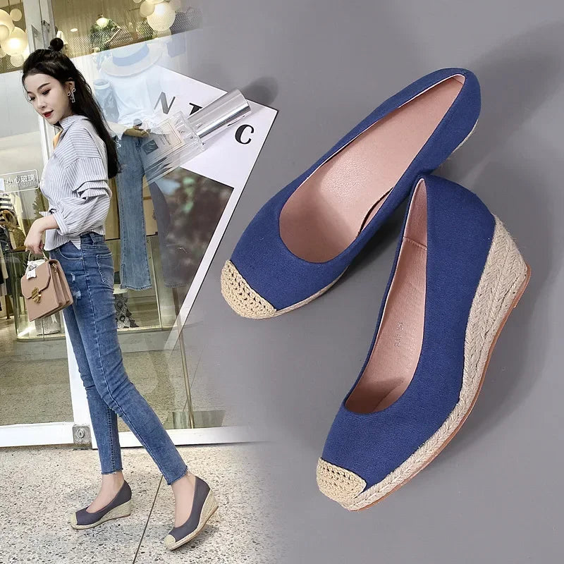 New Spring Summer Fashion High Heels Women Party Shoes Brand Elegant Ladies Wedges 6cm Women Pumps Black Blue Plus Size 42 DX296