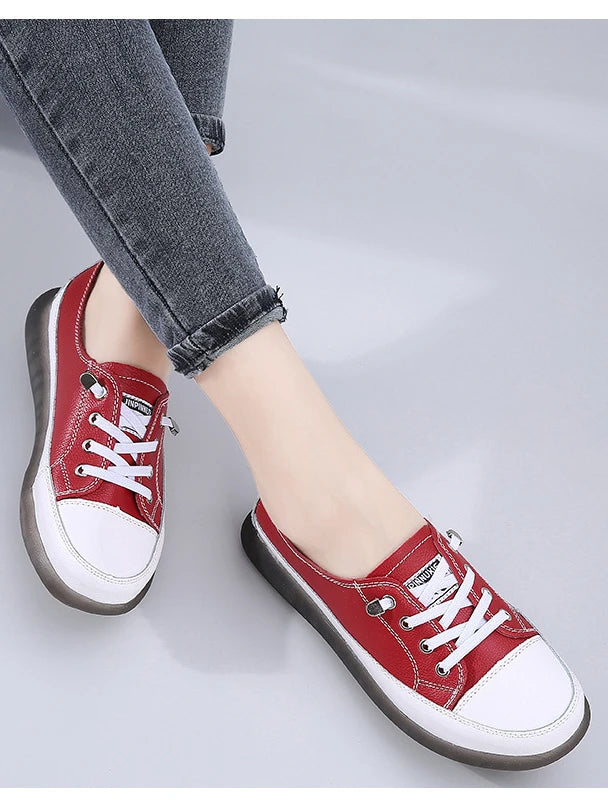 Ladies Sneakers 2024 Spring Genuine Leather Casual Walking Shoes Women Fashion Summer Flats Youth Girl Student Jogging Trainers