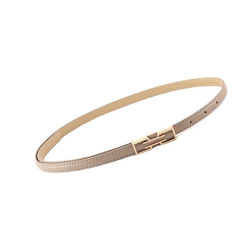 Leather Thin Belt For Women Personalized New Fashion Metal Buckle Waist Strap Female Jeans Dress Trouser Decorative Waistband