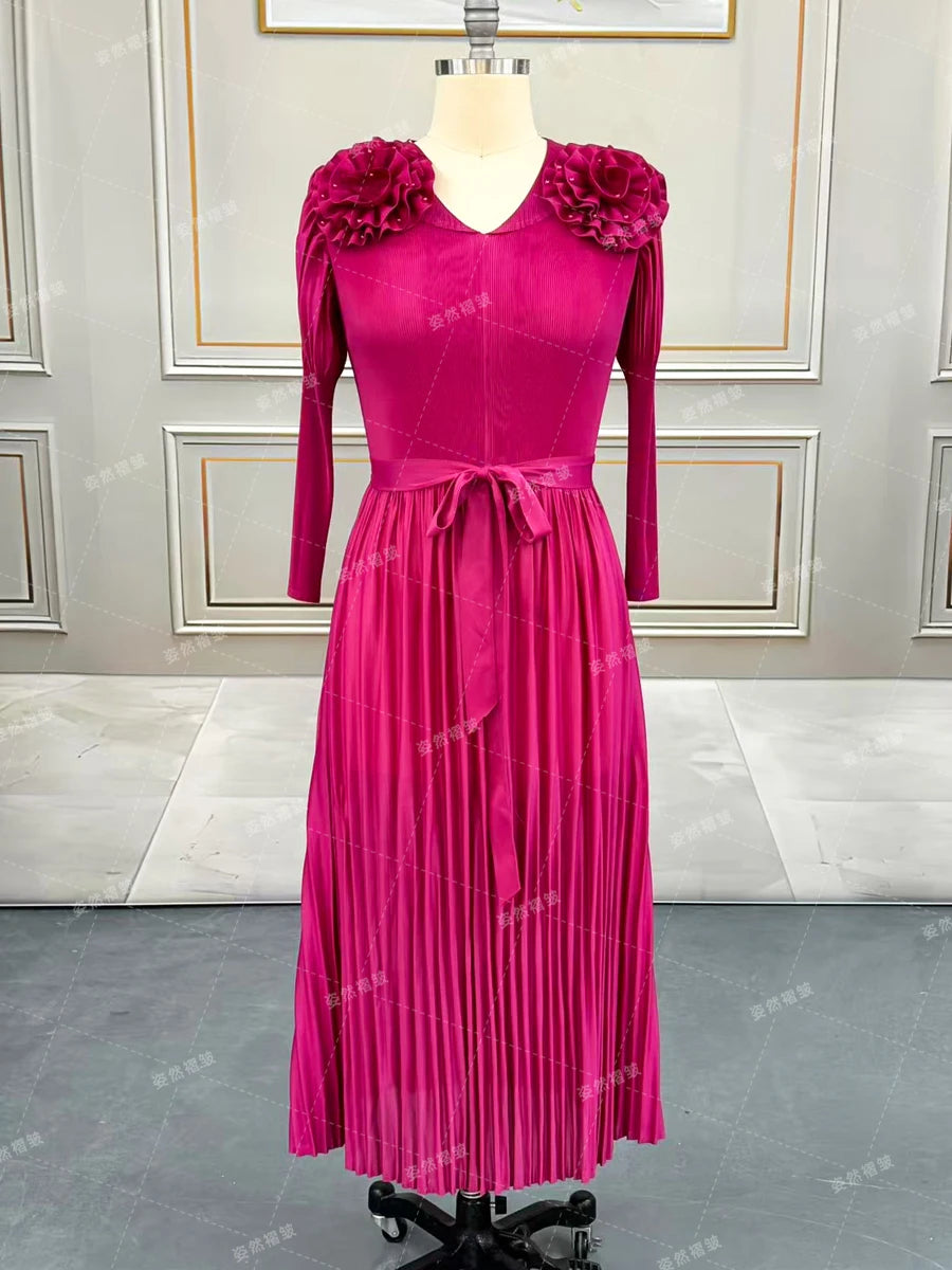 Rochii elegante și frumoase pentru femei, rochie de seară formală de lux, rochie de bal Miyake la modă, rochie cu mânecă lungă, plisată, îmbrăcăminte