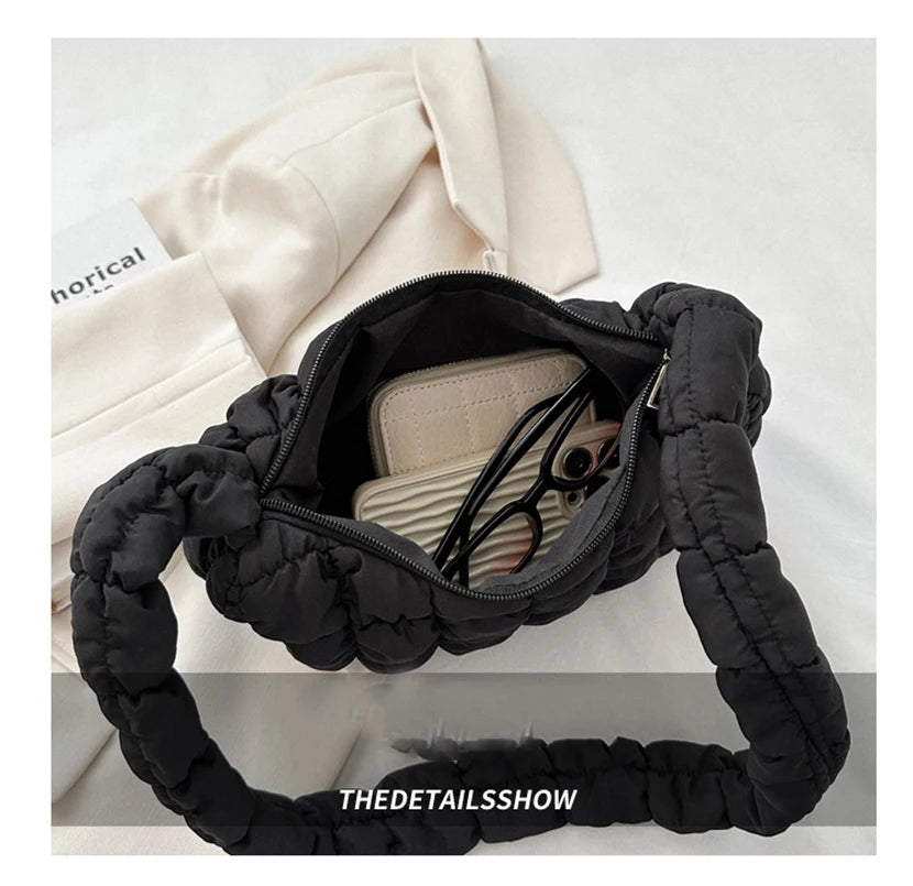 Quilted Padded Crossbody Bag for Women Pleated Bubbles Cloud Shoulder Bags Large Tote Bucket Designer Bag Ruched Handbags 2024