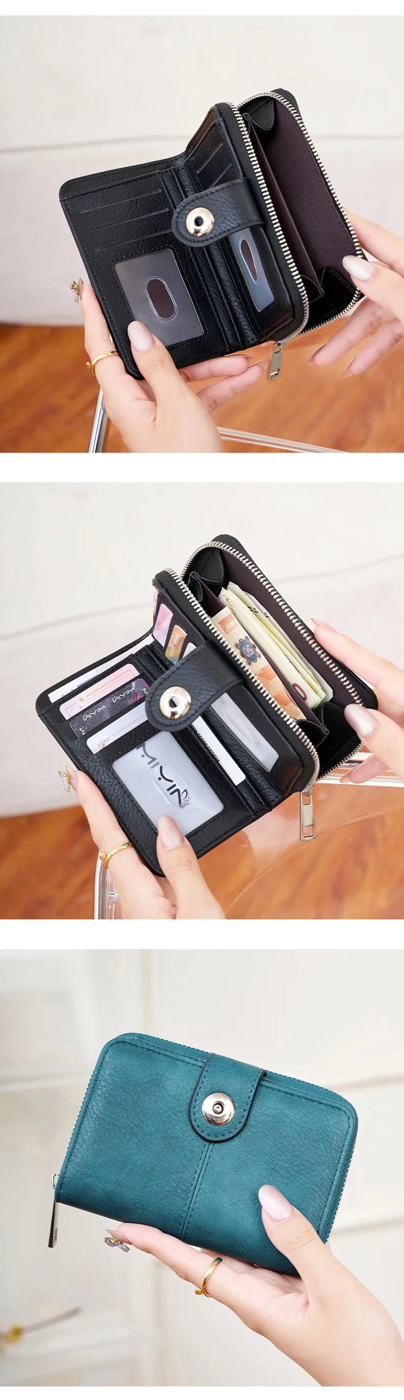 Neue Frauen Geldbörse Retro Dreifach RFID Schutz Kurz Stylish Design Große Kapazität Reißverschluss Schnalle