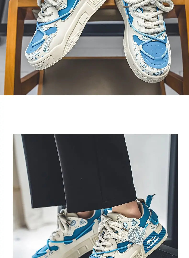 Mens Shoes 2025 Platform Sneakers New Trend Design Graffiti Skateboard Shoes Lace UP Soft Sole Non Slip Outdoor Sports Shoes