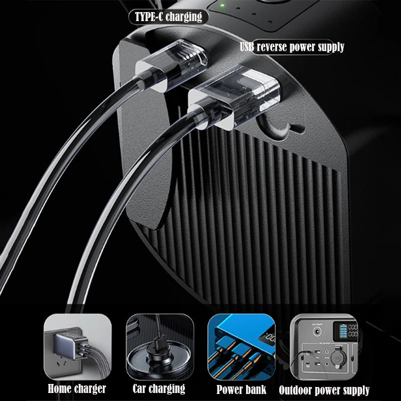 12000mAh Tripod Camping Fan Rechargeable Desktop Portable Circulator Wireless Ceiling Electric Fan with Power Bank LED Lighting