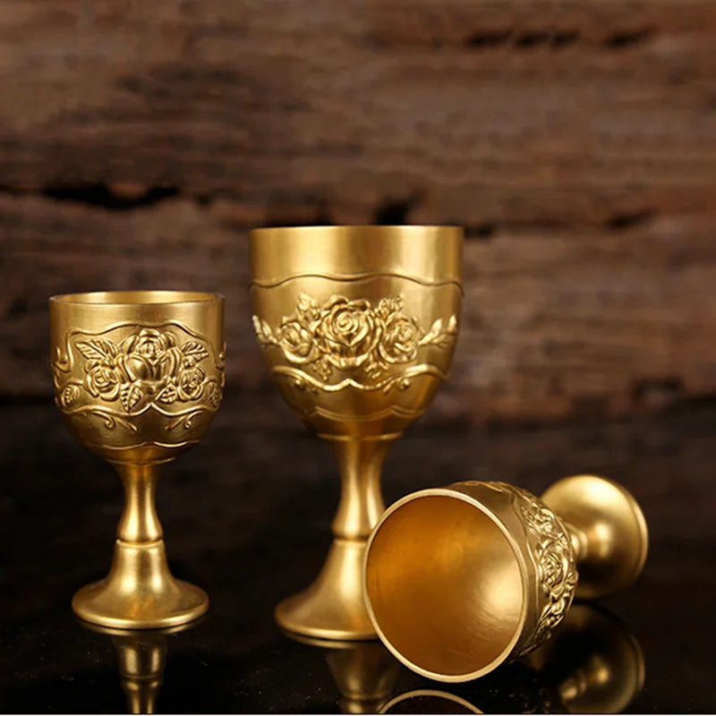 Carved Brass Wine Glass 6 Piece Set Golden Goblet Home Barware Liquor Glass Water Cup Metal Wine Cups Spirit Glass Crafts Gift