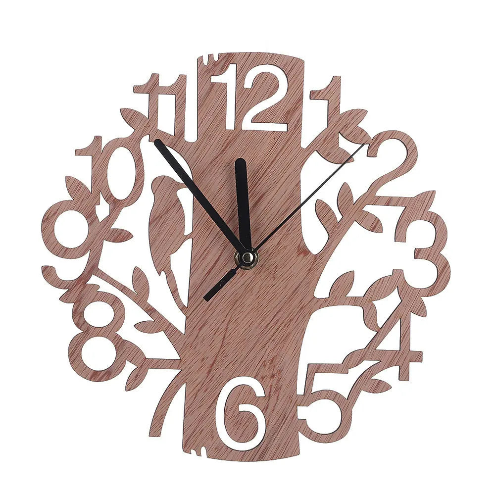 Modern Design Nordic Wall Clock Creative Hollow Design Wooden Birds Wall Clocks Silent Quartz Needle for Living Room Decorations
