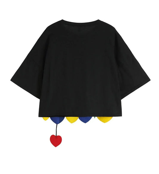 Woman T-shirts 2022 New Summer Cotton Chiffon Tops Casual Short Solid O-Neck Heart Girls T-shirt Y2k Top - Golden Bridge Store