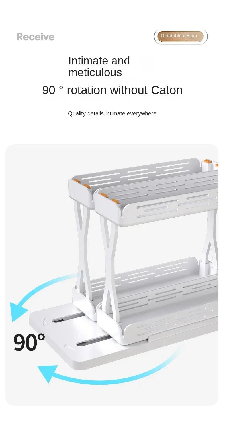 Kitchen Rotating Spice Rack 2 Tier Plastic Seasoning Spice Detachable Jar Storage Rack Pull Out Kitchen Cabinet Organiser