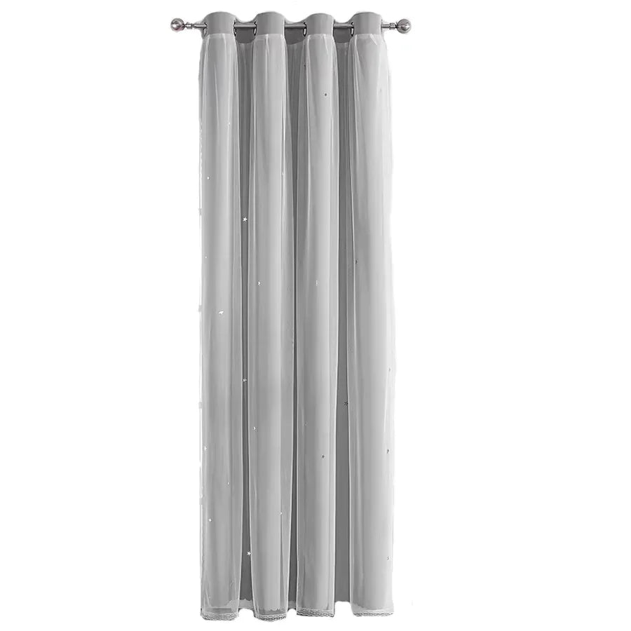 Blackout Curtains for Bedroom Double Layer Star Cutout Cute Curtain Grommet Top Window Curtain Panel for Living Room and Nursery