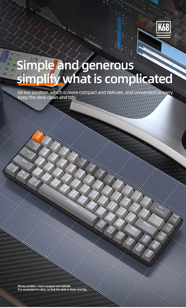 Gaming-Tastatur 2025: K68 Wireless Mechanical Hot-Swap - Red Switch Bluetooth Type-C Collection