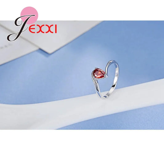 Twist Design With Teardrop Red Zircons 925 Sterling Silver Color Finger Ring For Women Party Engagement Charming Accessory