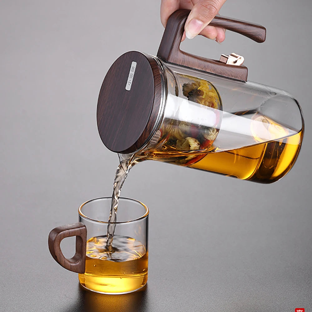 Glass Tea Pot Kettle Infuser 520ML/720ML Teapot Water Separation Inner Magnet One Click Magnetic Switch Tea Filtration Cup Set