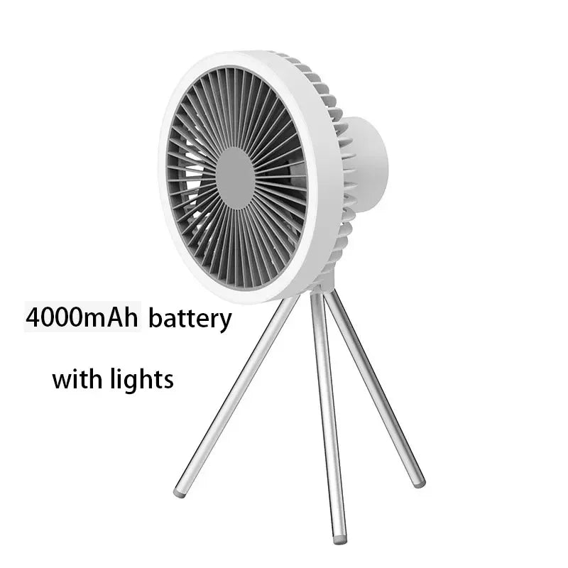 10000mAh Portable Fan Home Outdoor Camping Fan LED Lighting Tripod Stand Desktop with Power Bank Wireless Ceiling Electric Fan