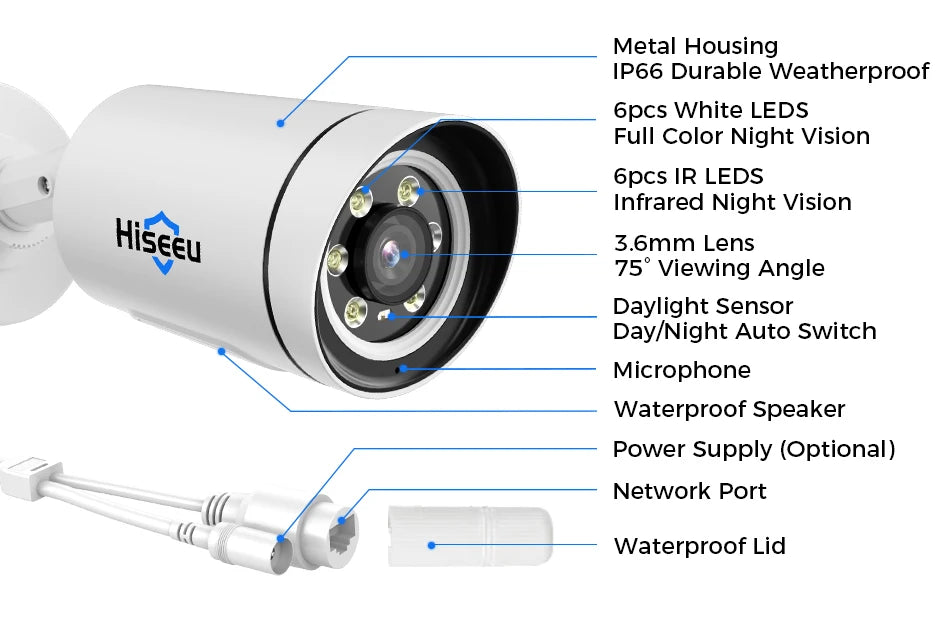 Hiseeu 4K 8MP POE Security IP Camera System Waterproof Full Color AI Face Detection 4CH NVR H.265 Surveillance CCTV Cameras Kit