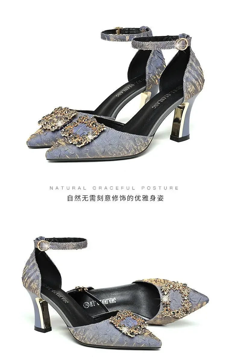 High Heel Schuhe für Frauen 2025 Frühling Neu Bling Schnalle Spitze Zehe Dünne Absätze Damen Schuhe Elegante Kleid Hochzeit Pumps Absatzschuhe