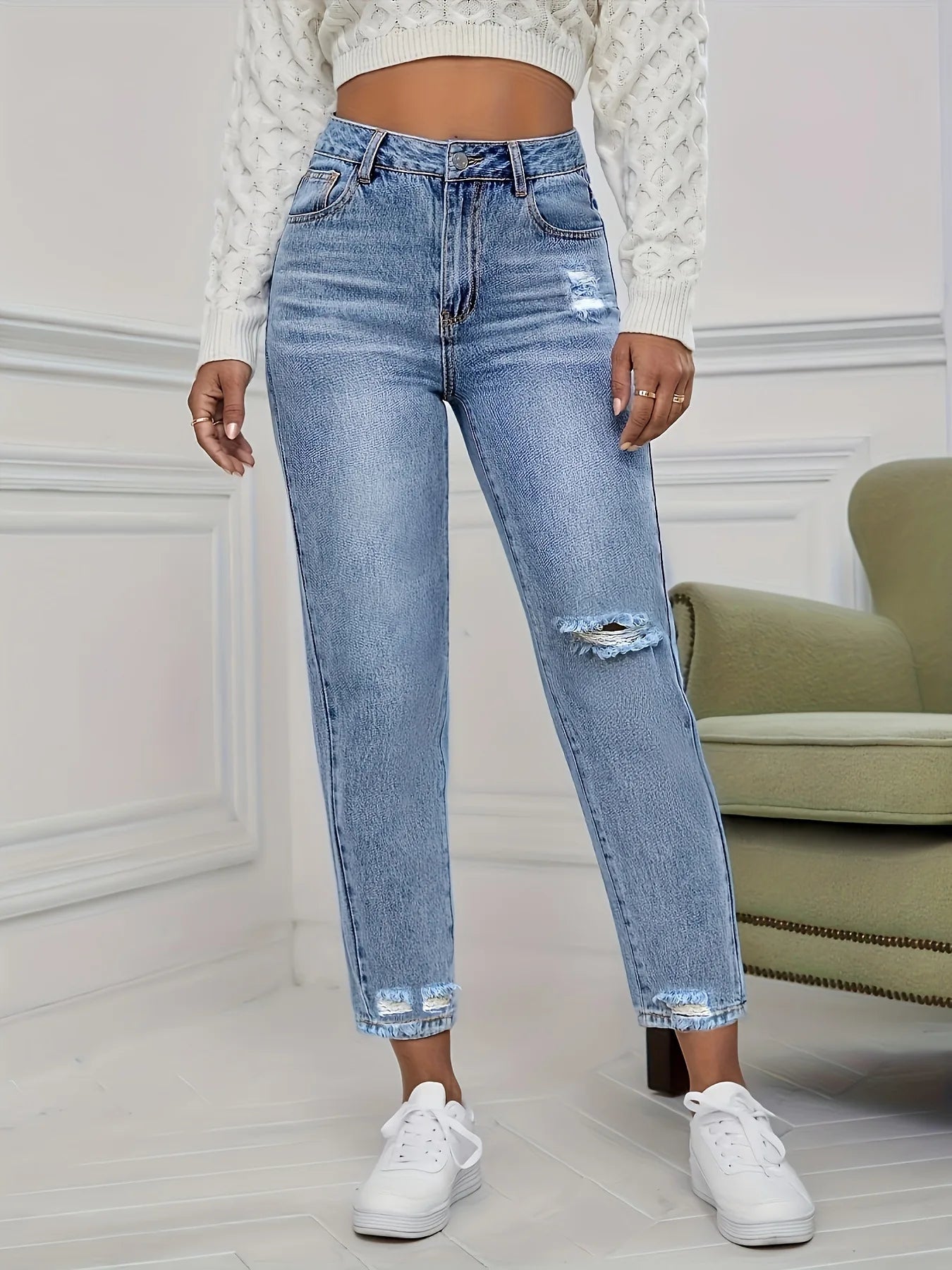 Damen Jeans 2025 - Japan South Korea Casual Washed Ripped Spring Summer Fashion Straight
