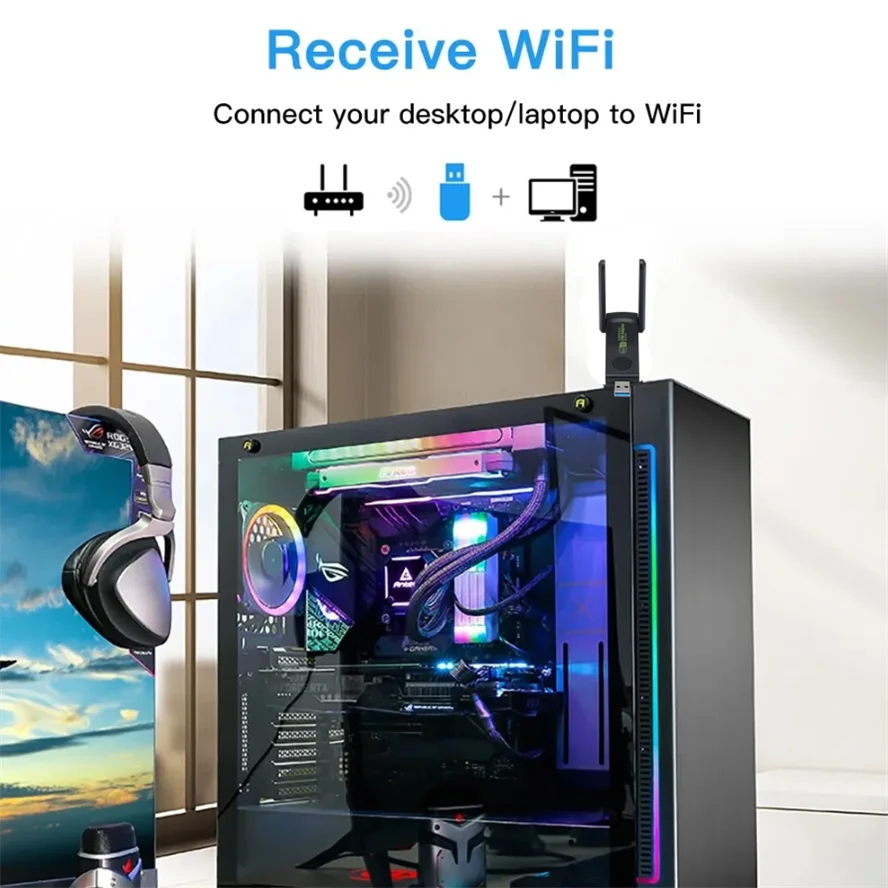 GRWIBEOU 1300Mbps USB WiFi Adapter Dualband - 2.4/5GHz USB