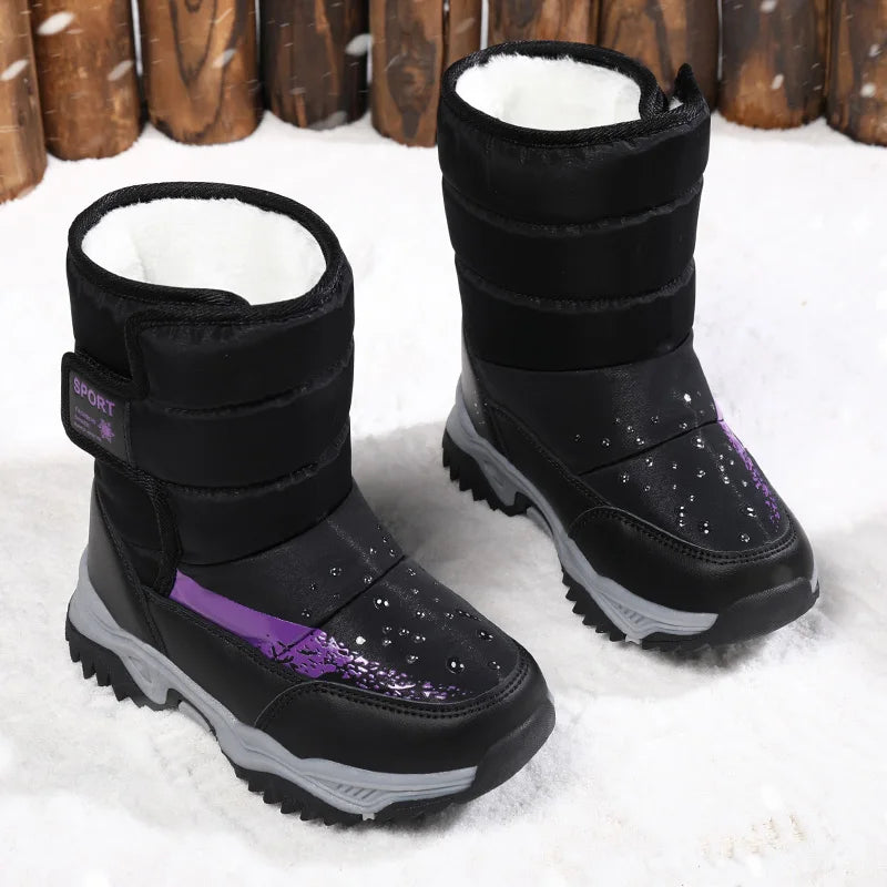 Kinder Winter Stiefel 2025 - Warme Leder Boots Jungen Mädchen - Rutschfest Gefüttert Pink Lila - Mode Winterschuhe