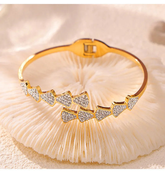 Brățară de lux cu strasuri geometrice pentru femei - Brățară deschisă placată cu aur din oțel inoxidabil - Bijuterii cu farmec pentru fete, en-gros