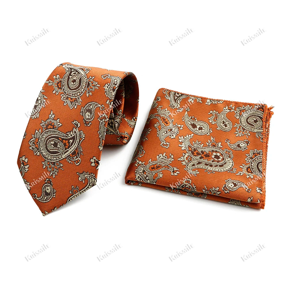 Novelty Paisley Tie Pocket Square Set For Men Skinny Slim 6cm Necktie Fit Business Wedding Party Stage Host Daily Wear Accessory