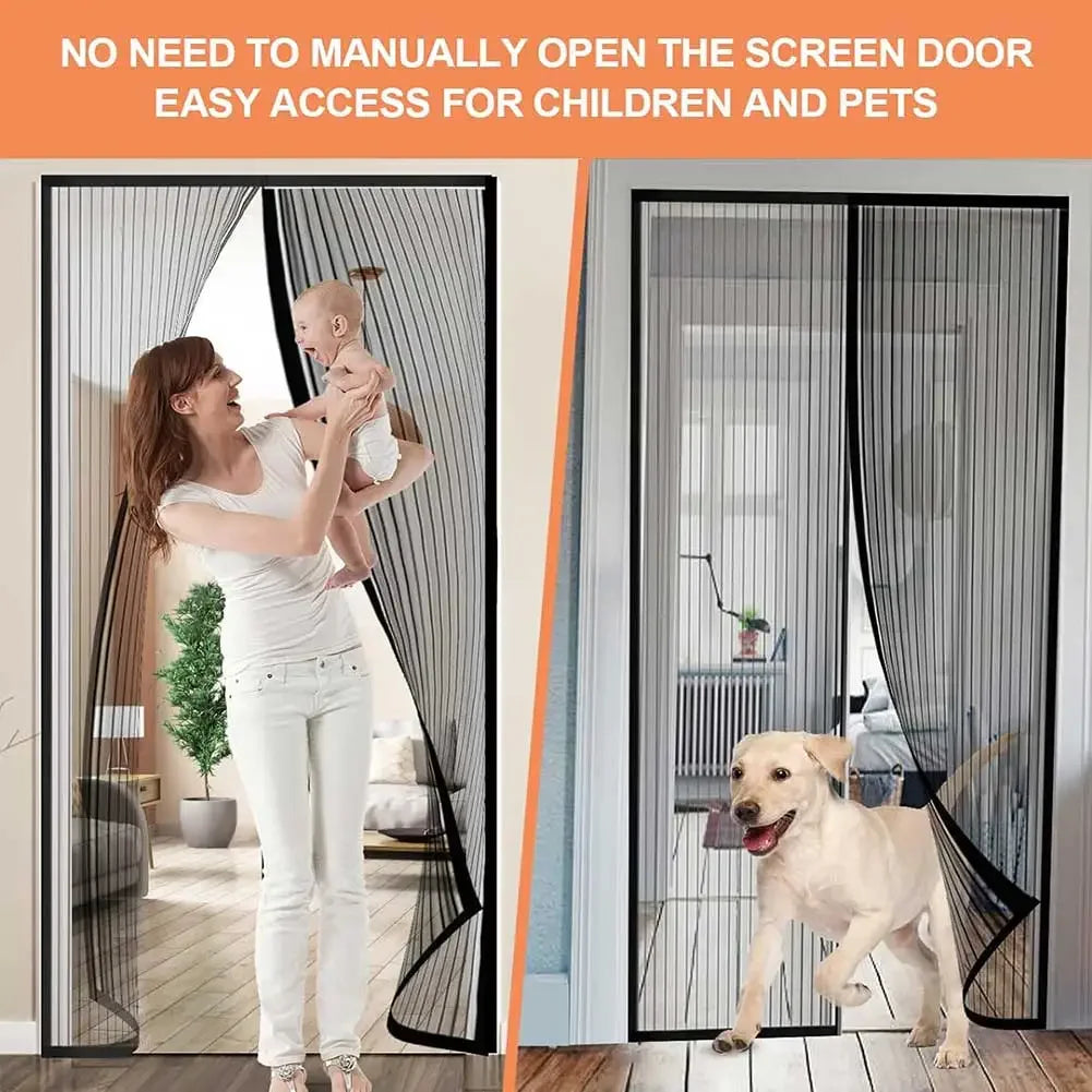 Magnetic Screen Door Screen Hands Free Mesh Partition Heavy Duty Curtain Keeps Bugs Out Frame Hook & Loop Pet and Kid Friendly