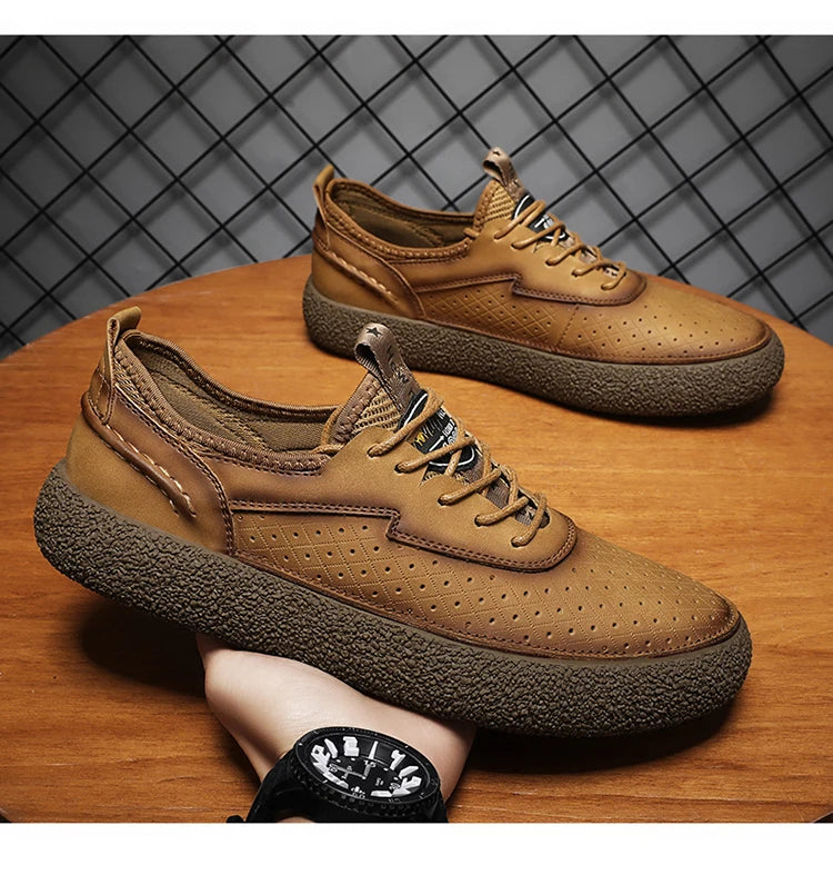 Sneakers for Men Comfortable Classic Outdoor Casual Skate Shoes Male Fashion Non-Slip Genuine Leather Skateboard Shoes Flats
