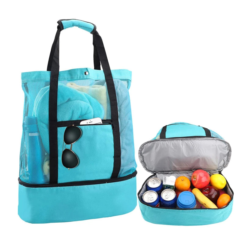 Heat Preservation Picnic Beach Bag Women Mesh Transparent Double-layer Swim Storage High Capacity Shopping Waterproof Bags Tote