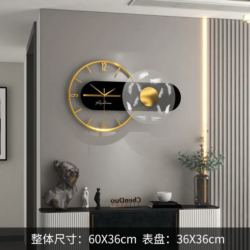 Large Wall Clock Modern Design Feather Luxury Light Silent Metal Wall Watch Home Decor Living Room Dining Room Clocks