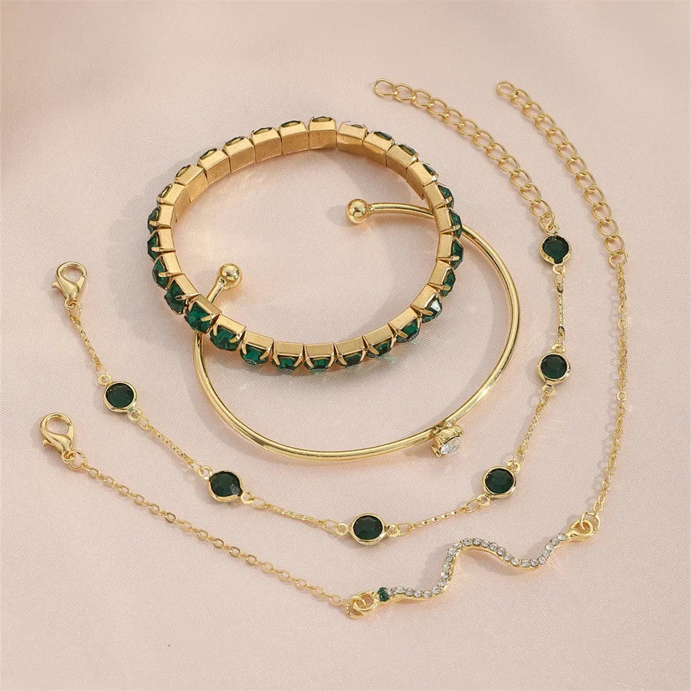 Damen-Armband-Set 2025: 4-teilig Schlangen-Design Grün - Fashion Jewelry Collection
