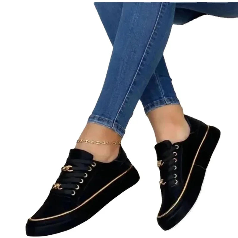Damen Sneakers Runde Zehen Schnürung Flach Stilvoll Leder Casual Schuh Komfortabel Frauen Vulkanisierte Schuhe Leichte Tenis De Mujer