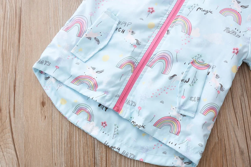 Jachetă pentru copii 2025: Curcubeu-Unicorn cu glugă și fermoar - Colecția de îmbrăcăminte pentru copii