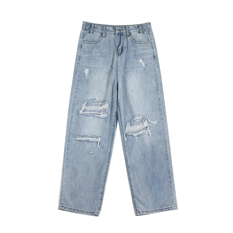 Herren Ripped Jeans 2025 - Summer Blue Loose Fit Hole Wide-leg Streetwear Denim