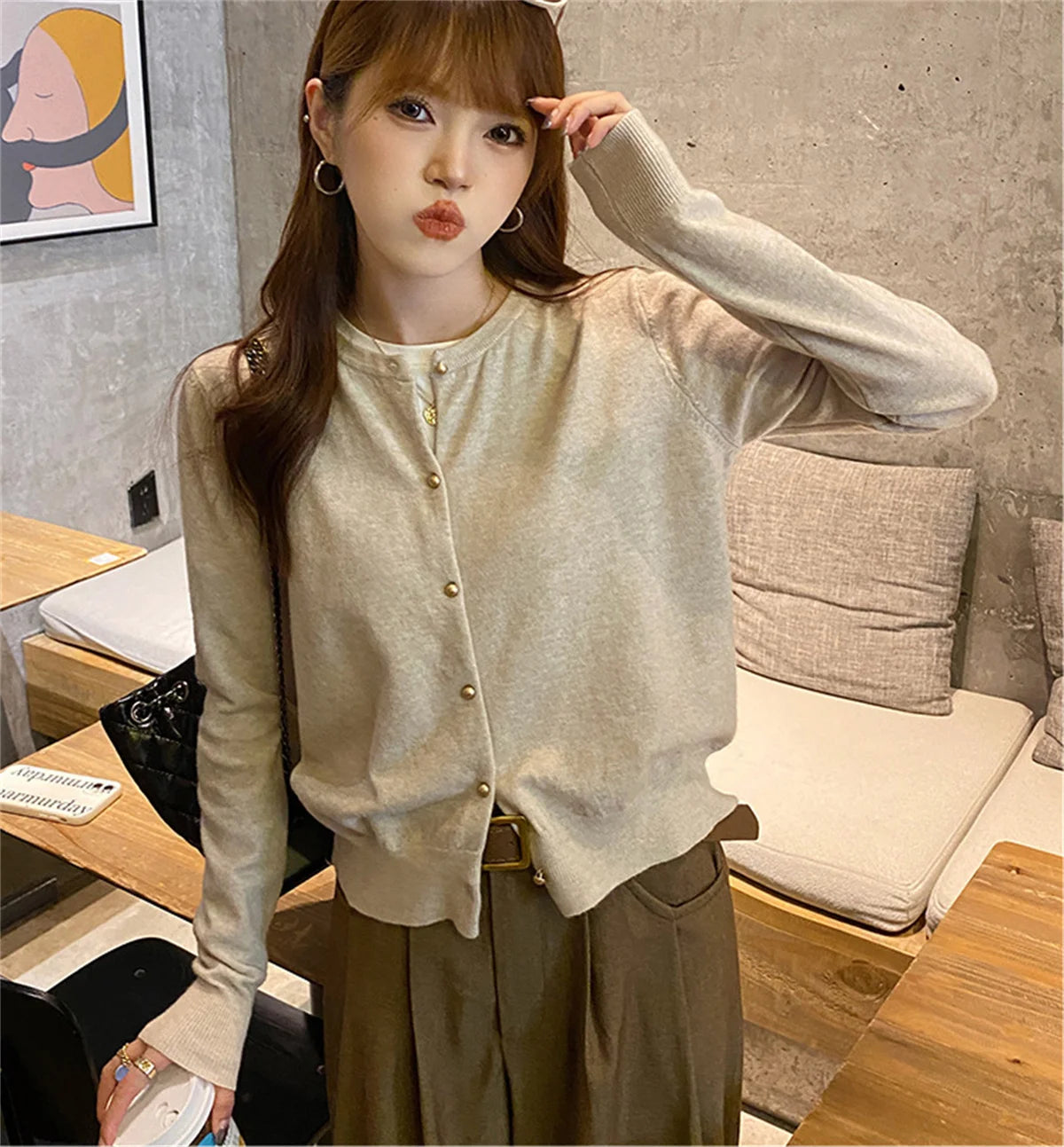 SDFBKCN Cardigan O-Kragen Strick Mit Knopfverschluss - Größe M Bis XL, Material Polyester, Länge Regular