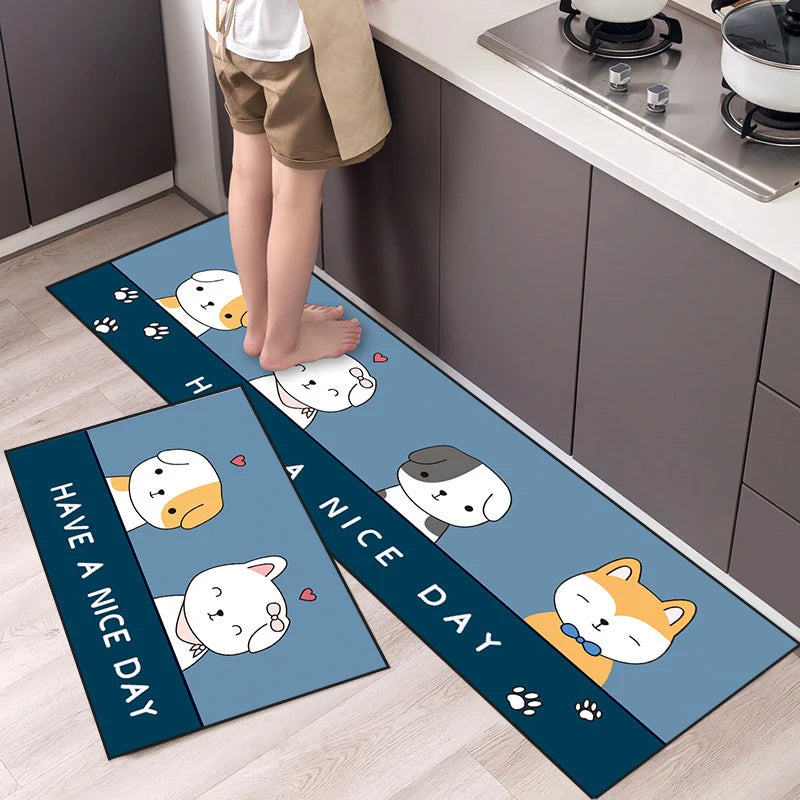 Kitchen Mat Cartoon Animals Long Strip Non-Slip Entrance Doormat Fashion Simple Bedroom Home Floor Absorbent Bath Carpet Rug