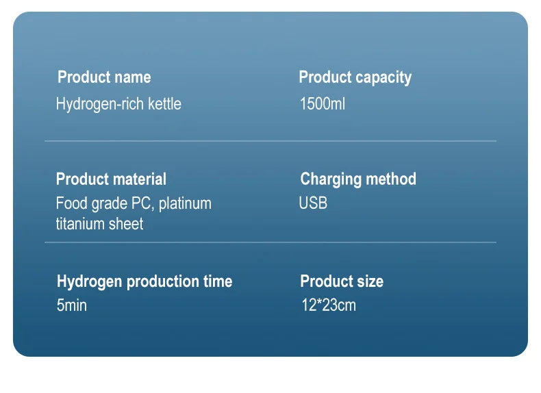 1.5L Hydrogen Rich Portable Sports Water Bottle Rich Molecular Hydrogen Water kettle Hydrogen-Rich Electric Stirring Water Pot