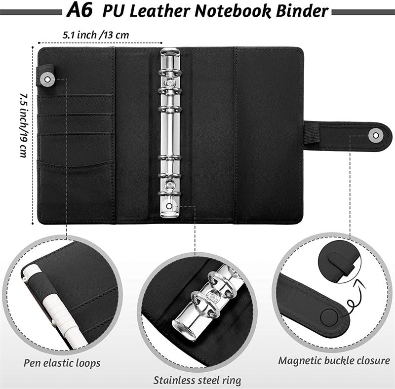 PU Leder Notizbuch A6 2025 - DIY Planner Organizer 8 Taschen Budget Sheets Schule