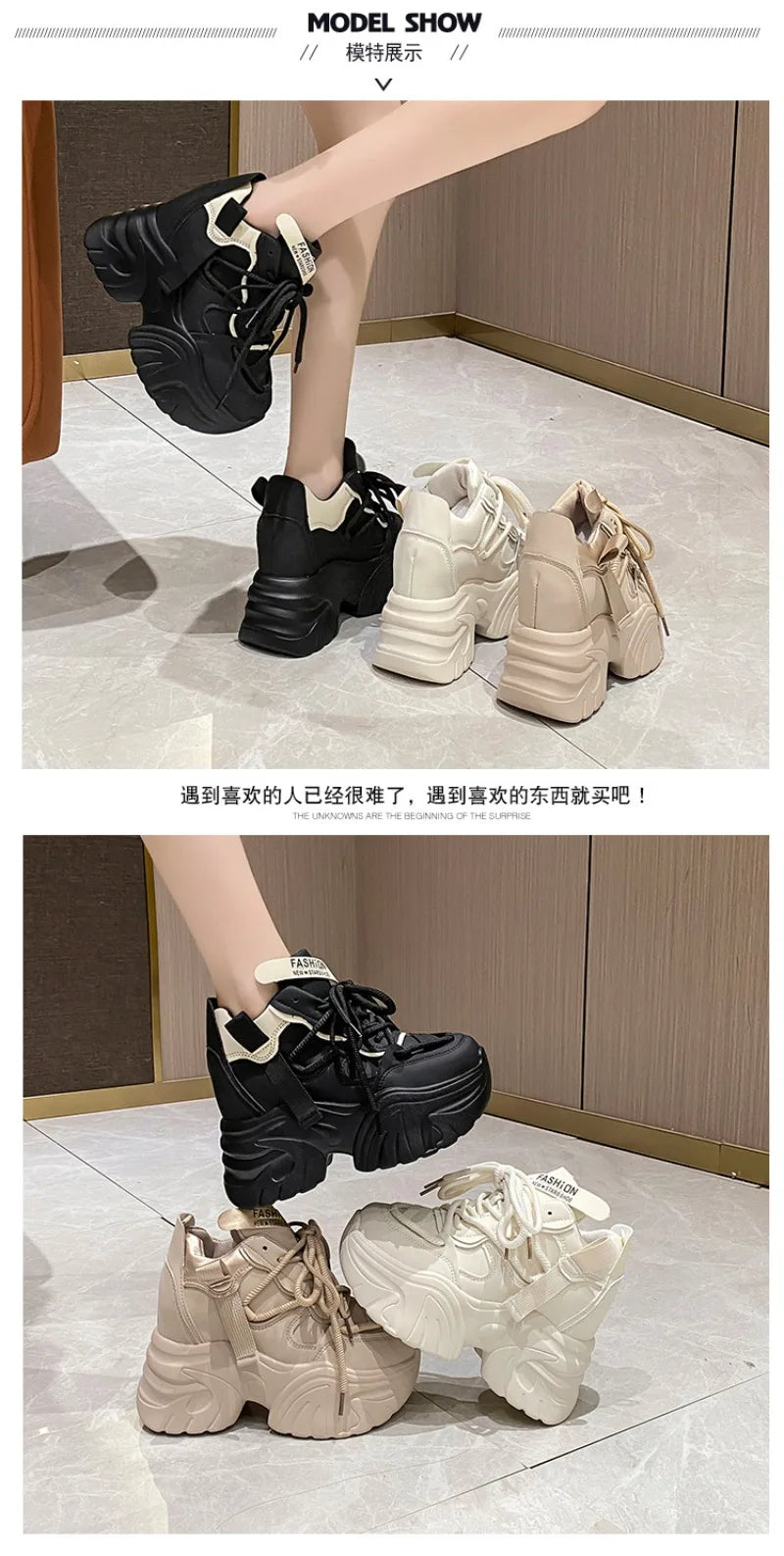 Women Walking Sneakers Autumn Lace-up High Platform Chunky Shoes Breathable Leather Shoes 10.5CM Winter Wedge Heels Casual Shoes