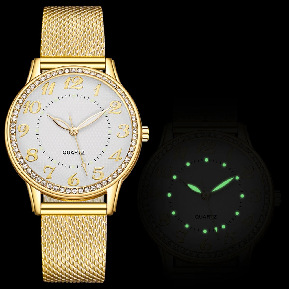 Women Watches Luxury Mesh Band Bracelet Rose Gold Inlaid Crystal Fashion New