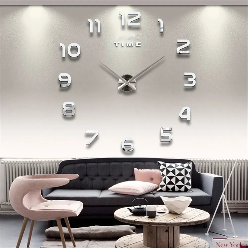 Modern Design Large Wall Clock 2D DIY Quartz Clock Fashion Watch Acrylic Mirror Stickers Living Room Home Decoration Decor