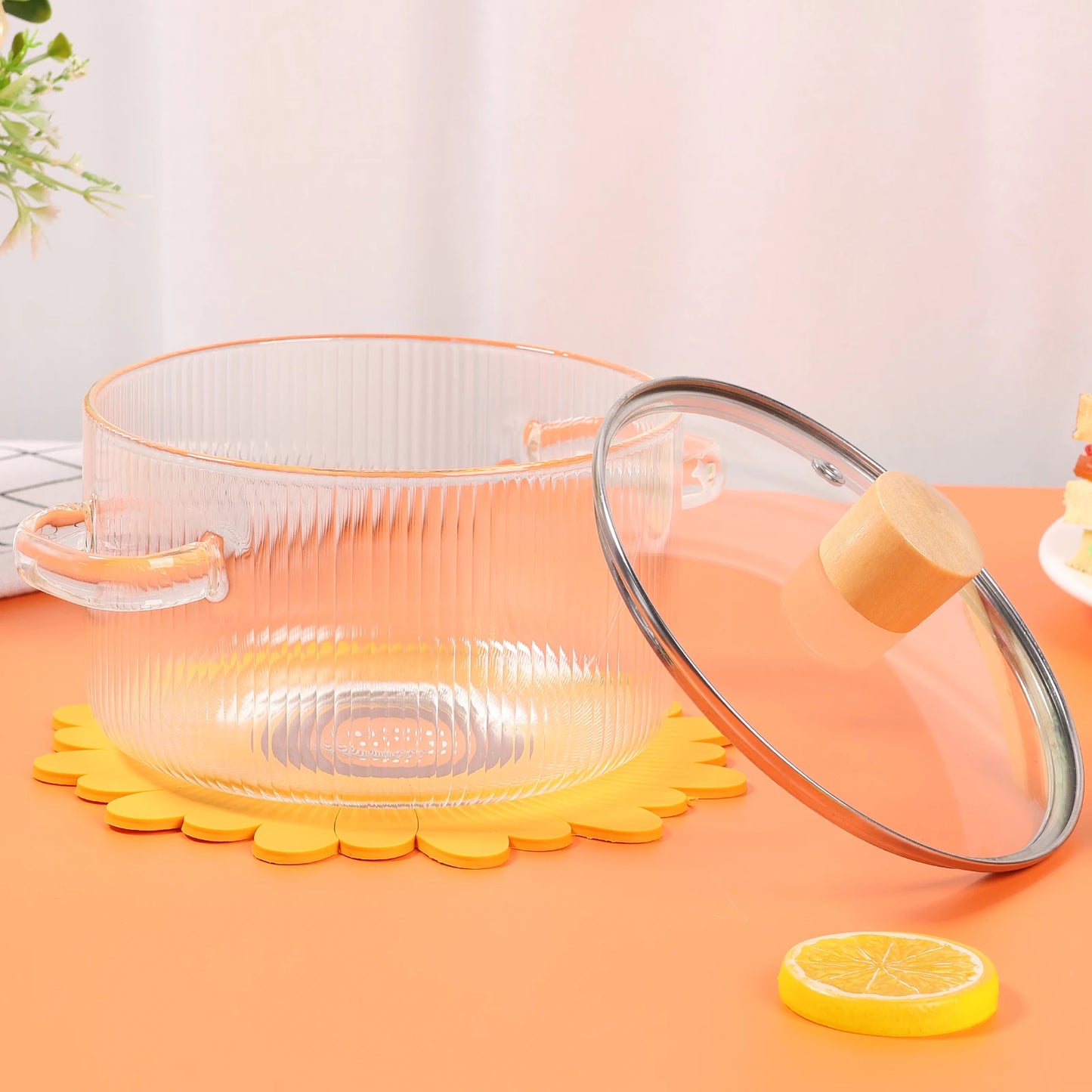 Transparent Soup Pot Heat Resistant High Borosilicate Glass Dual Handles Nonstick Glass Saucepan With Cover Kitchen Cooking Tool