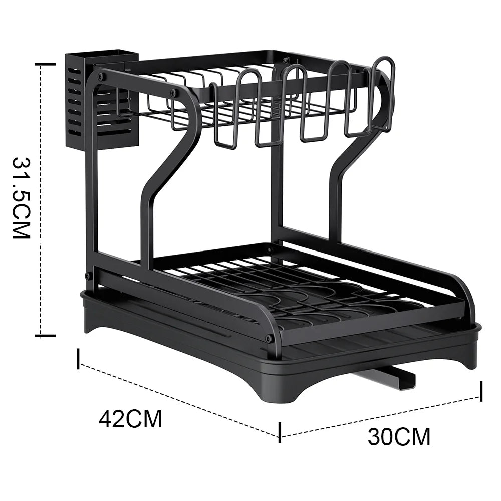Dish Drainer Rack Multi-functional 2-Tier Dish Rack Kitchen Supplies Storage Rack Draining Rack Cup Chopstick Organizer