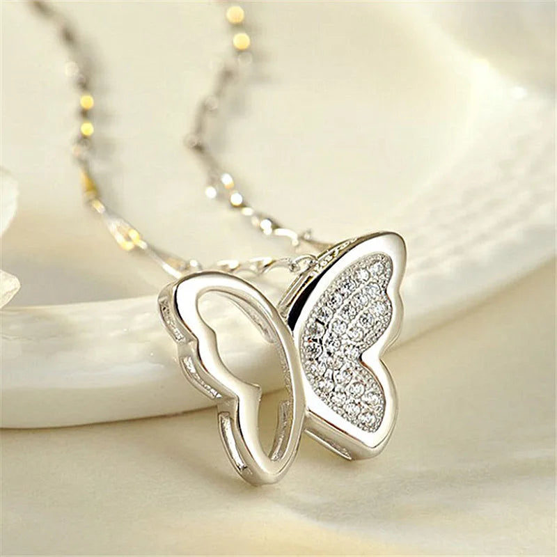 Buyee 925 Sterling Silver Sweet Ring Finger Cute Butterfly White Zircon Open Ring for Women Fashion Trend Fine Jewelry Circle