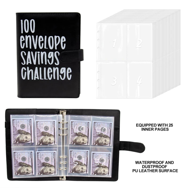 PU Leather Loose-leaf Journal Notebook 100 Day Couple's Challenge Savings Book Magnetic Buckle Save Money Book Make Money Books