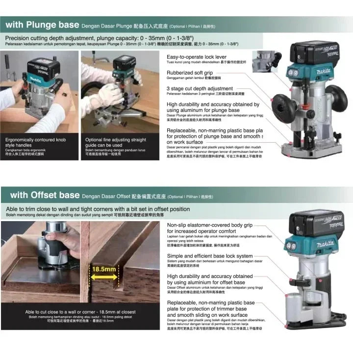 Makita DRT50 Cordless Trimmer Rechargeable Trimming Machine Brushless Slotting Tool Milling Woodwork Engraving Machine Original