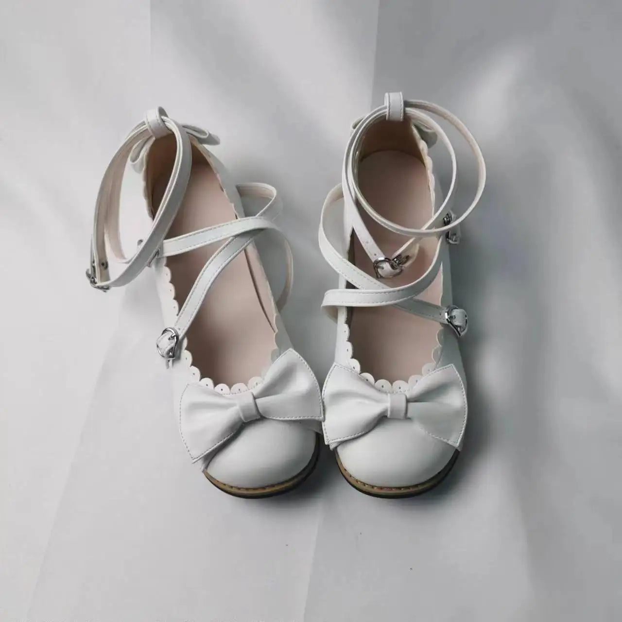 Lolita Schuhe Damen 2025 - Flats Low Round Cross Straps Schleife - Süße Mädchen Prinzessin Tea Party Schuhe Studenten 34-41