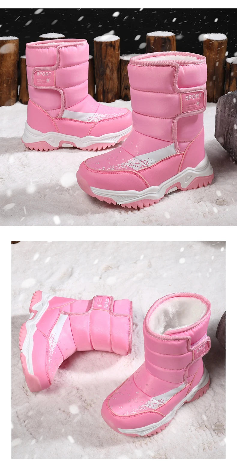 Kinder Winter Stiefel 2025 - Warme Leder Boots Jungen Mädchen - Rutschfest Gefüttert Pink Lila - Mode Winterschuhe