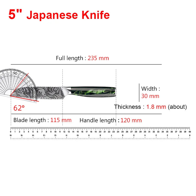 Super Sharp Damascus Pattern Kitchen Knife Set High Quality Chef Santoku Boning Paring Knife Series Green Resin Handle Nice Gift